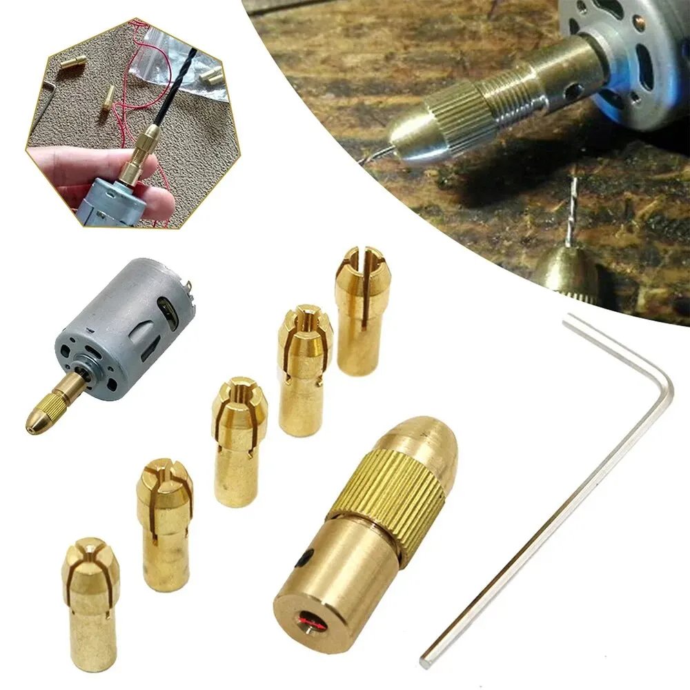 6 Piece Set Hole Diameter 1.0-3.0mm Brass Center Shaft Drill Chuck Set Small Motor Electric Drill Accessory Tool Set