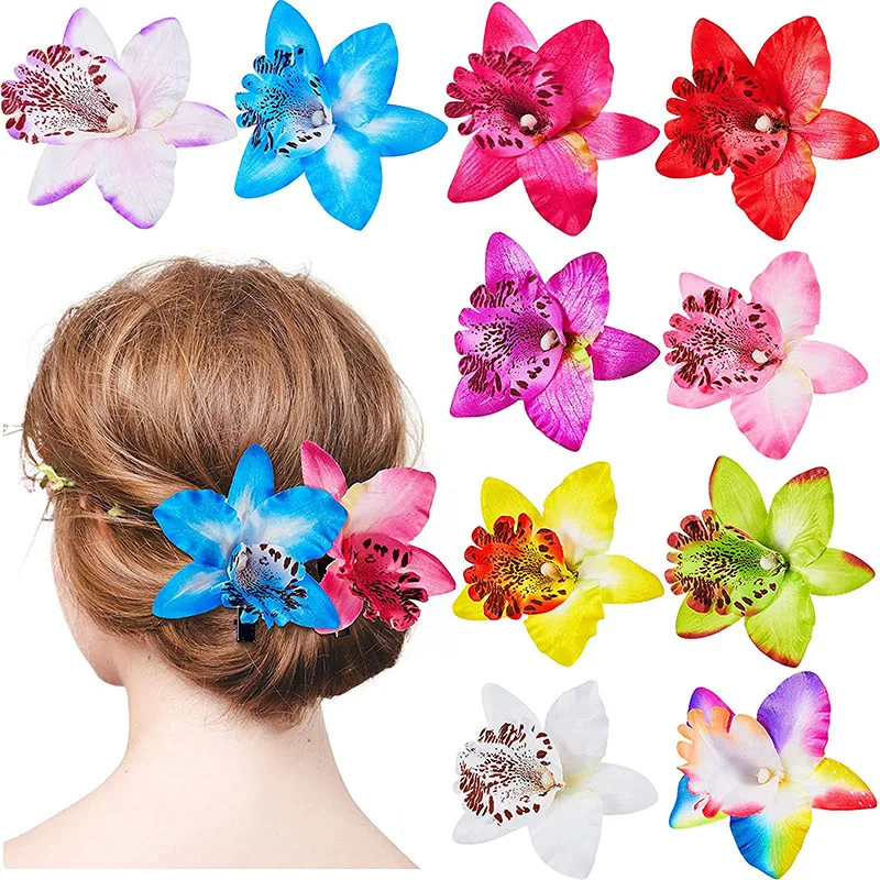 Hawaiian Beach Flower Hair Clips Orchid Hair Clips Bohemia Style Tropical Fancy Dress Accessories Women Girls Fashion Headdress