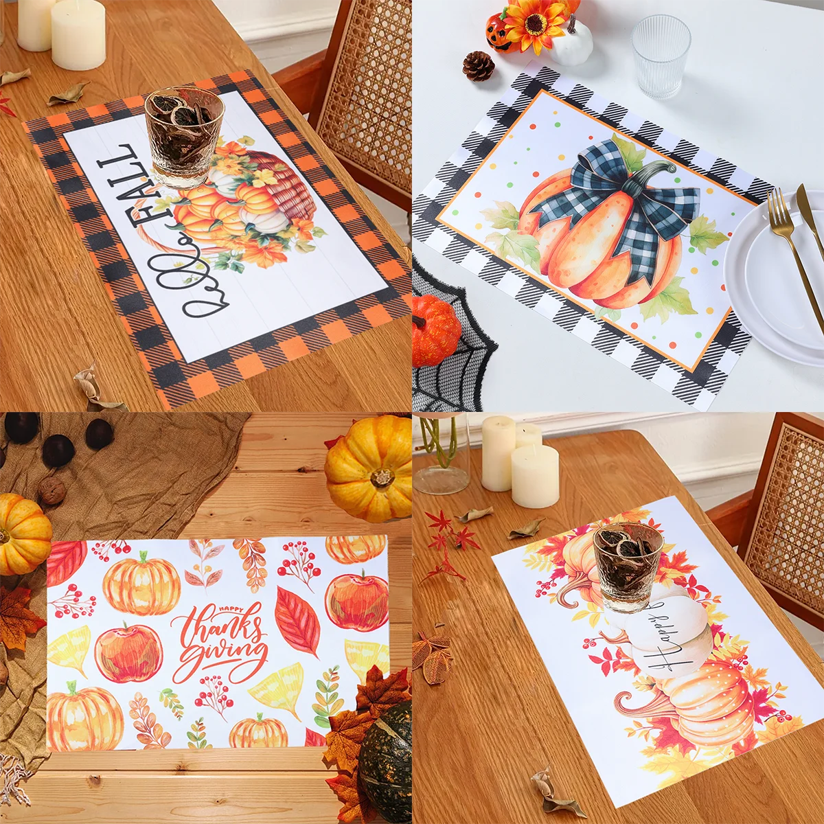 Thanksgiving Pumpkin Maple Placemat Thanksgiving Party Dining Decorations Table Mats for Home Kitchen Accessories Party Supplies