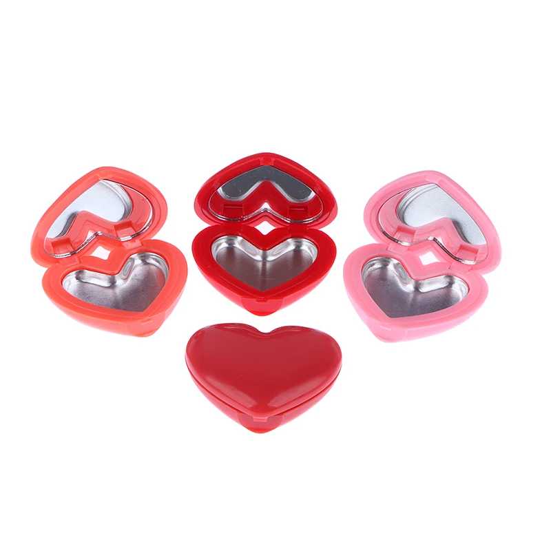 1Pc Love Heart Shape Empty Eyeshadow Case With Mirror Rouge Lipstick Box Pigment Palette Refillable Foundation Makeup Dispenser