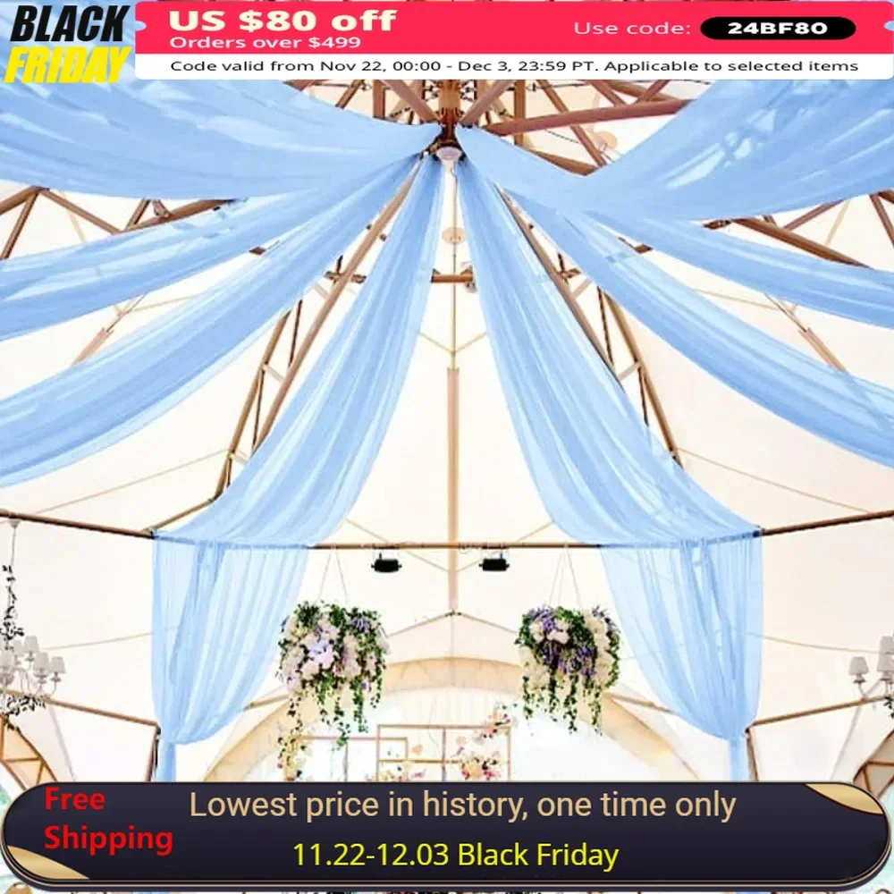 

20FT Ceiling Drapes for Wedding, Arch Draping Chiffon Sheer Fabric, 4 Panels Ceiling Drapes