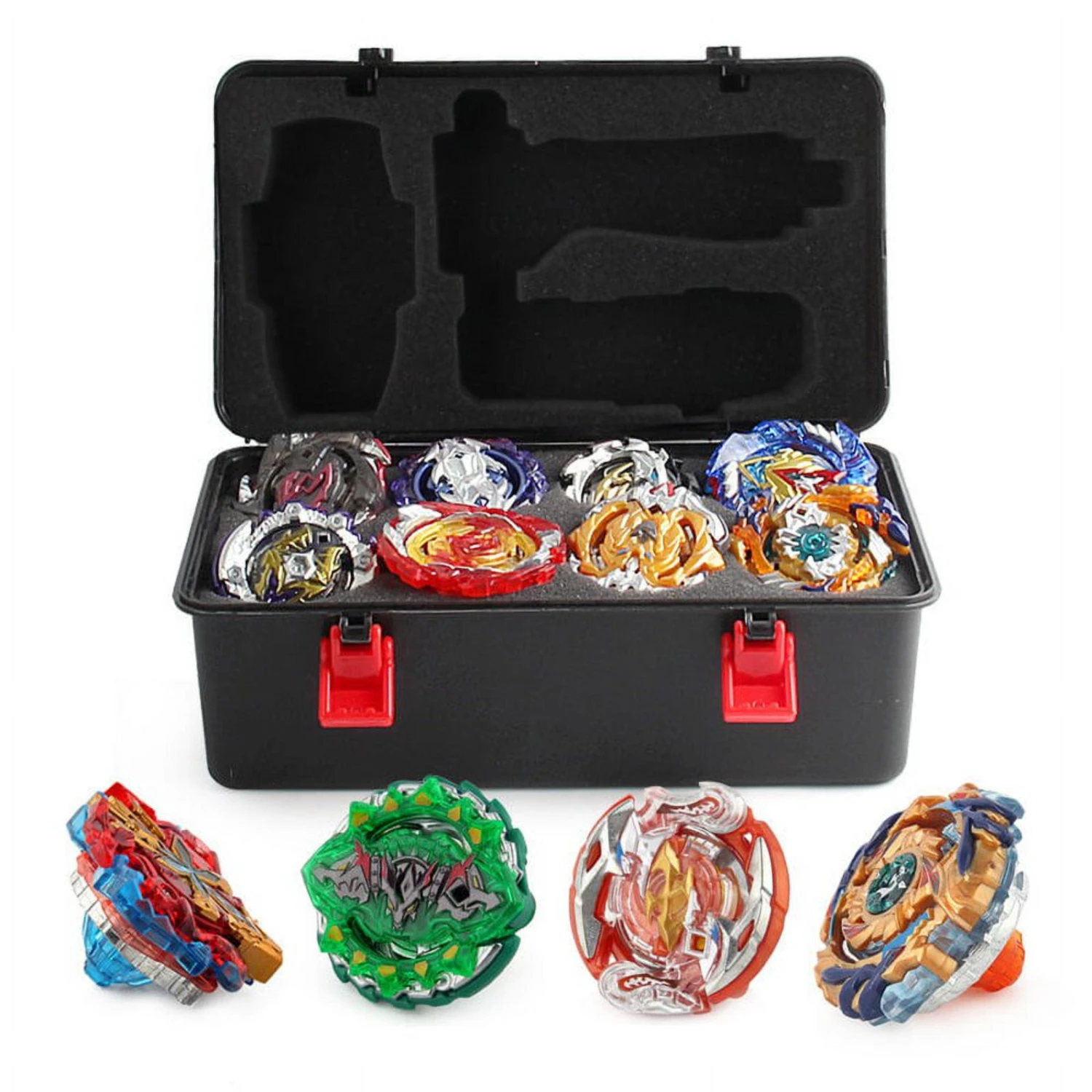 Gyro Toy Set 12 Spinning Tops 2 Launchers Combat Battling Game with Portable Storage Box