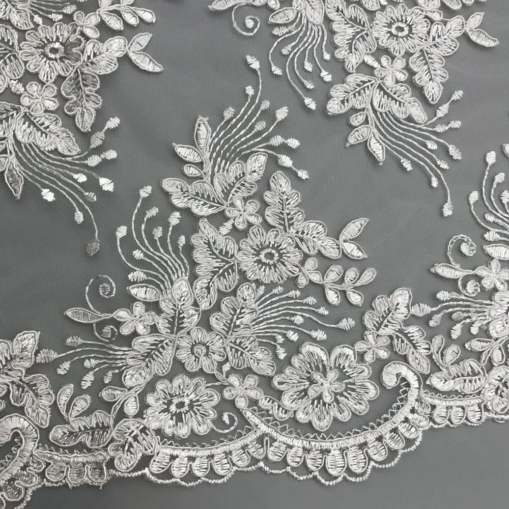 1Yard White Sequin Lace Fabric Flower Venise Mesh Lace Trim Applique Sewing Craft for Wedding Dec 30CM Wide