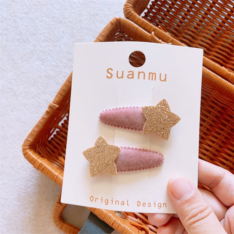 Korea Nette Stern Haar Clip Für Kinder Samt Haarspange Mädchen Snap Haarnadel Baby Rosa Pony Stern Clips kinder Haar Zubehör – Detail 7