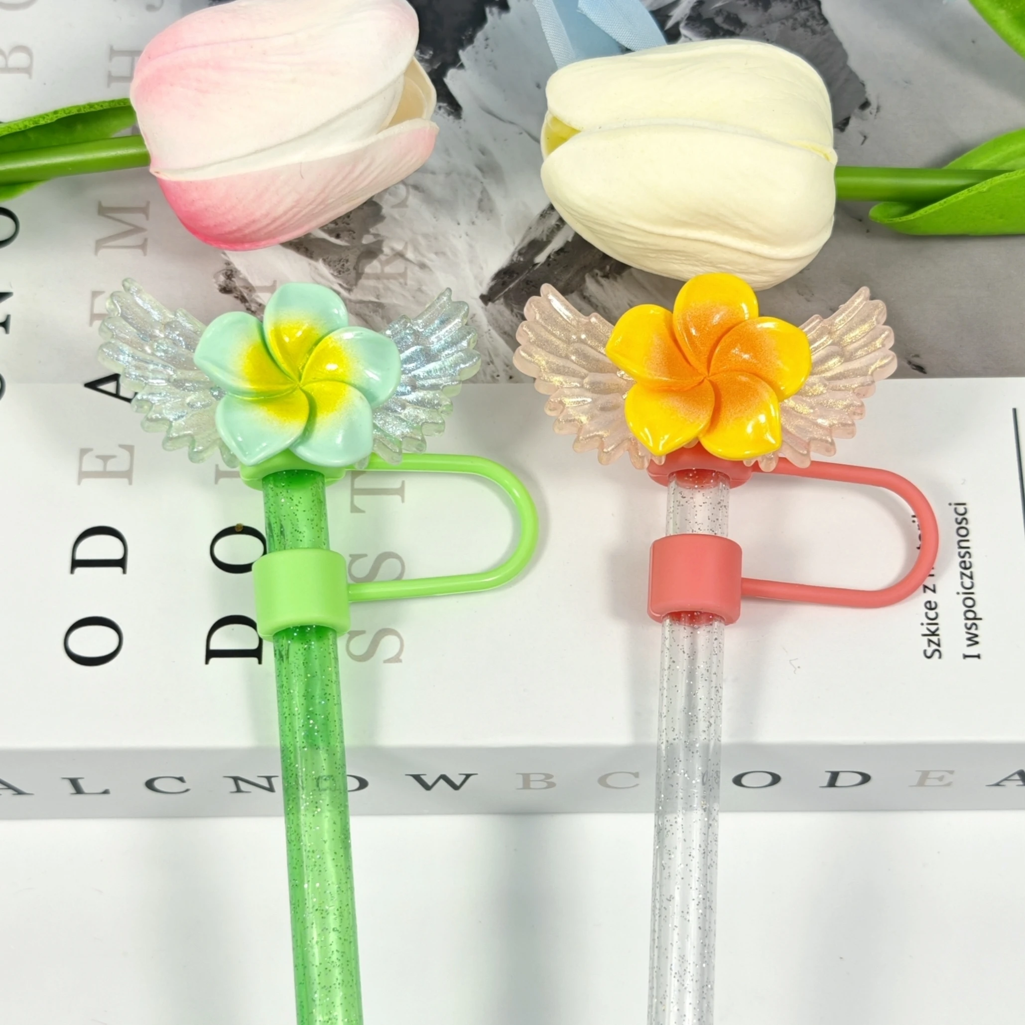 New Multi-Color Frellia Angel Wings Series Straw Cover Dust Cap