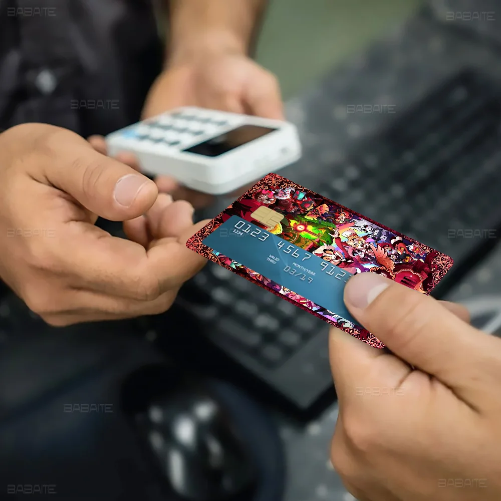 H-Hazbin Amine Hotels Cartoon Anime Young Creidt Card بطاقة الخصم ملصق فيلم الشريط الأمامي لشريحة كبيرة صغيرة بدون رقاقة