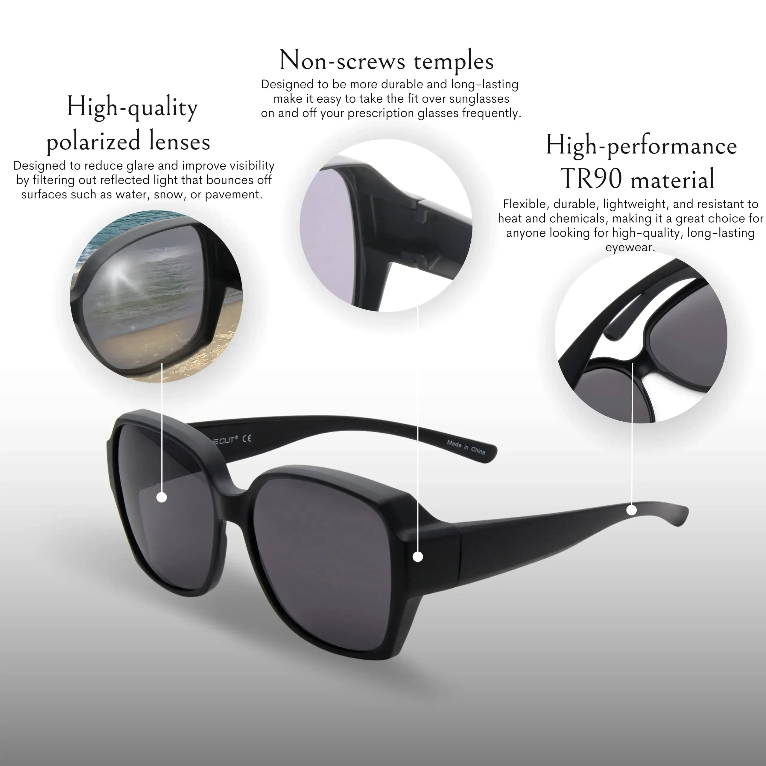 2 Pack Oversized Over Glasses Sunglasses for Women Men Square Fit Over Sun Glasses UV400 T01