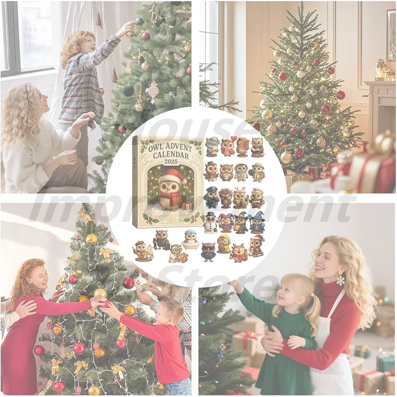 ปฏิทินนับถอยหลังคริสต์มาสปี 2025 รูปนกฮูก – ปฏิทินนับถอยหลัง 24 วัน พร้อมตุ๊กตานกฮูกขนาดเล็ก ชุดของขวัญตกแต่งวันหยุดสุดน่ารัก
