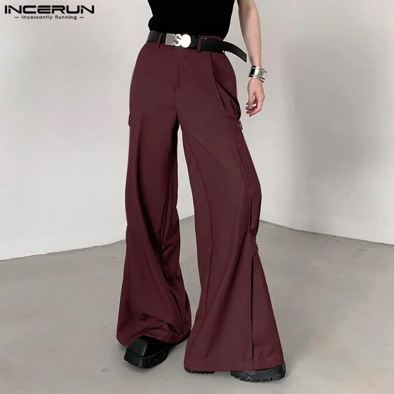 INCERUN Men Irregular Pants Solid Color Button Joggers Casual Trousers Men Streetwear 2024 Loose Fashion Leisure Male Long Pants