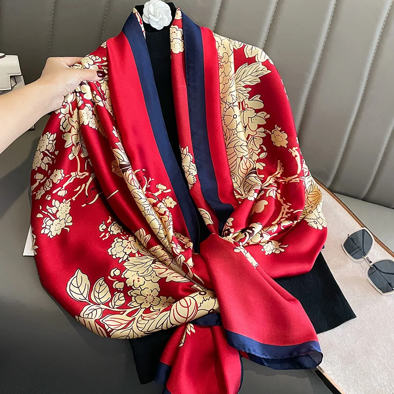 Spring Scarf Women\'s Luxury Design Scarf Silk Smooth Scarf Soft Muslim Headband Shawl Beach 85x180cm