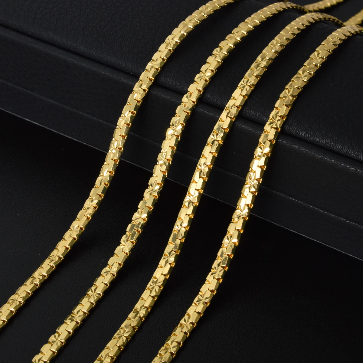 Faceted Cube Box Neck Chain 18K Gold Plated Copper Polished Link Multi Length Jewelry For Birthday Anniversary Holiday Present