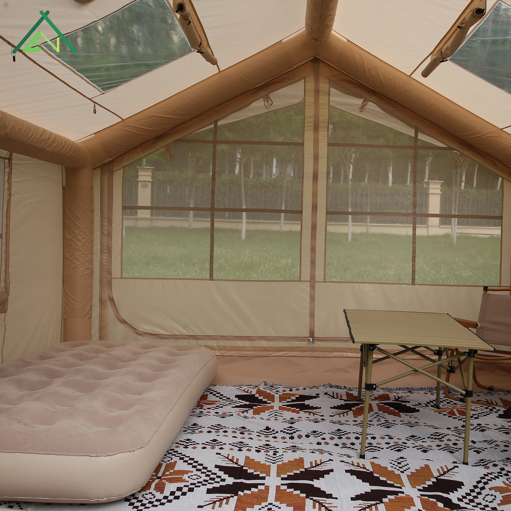 AT-7.5 Inflatable Cabin Tent 7.5sqm Double Layer One Bedroom Waterproof 4 Season Glamping Tent Hand Pump Family