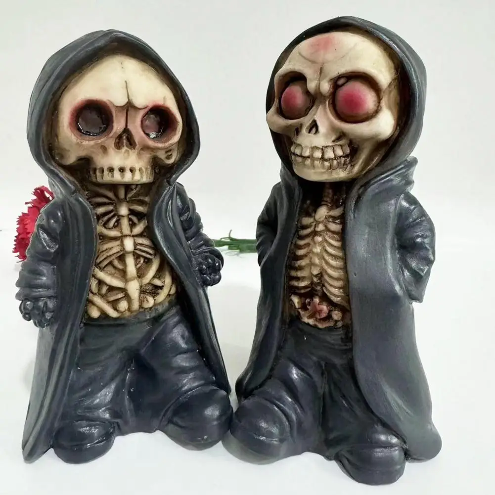 Halloween Black Robe Skeleton Figurine Gothic Death Resin Statue Sculpture Home Office Desktop Bookshelf Decorations Ornament