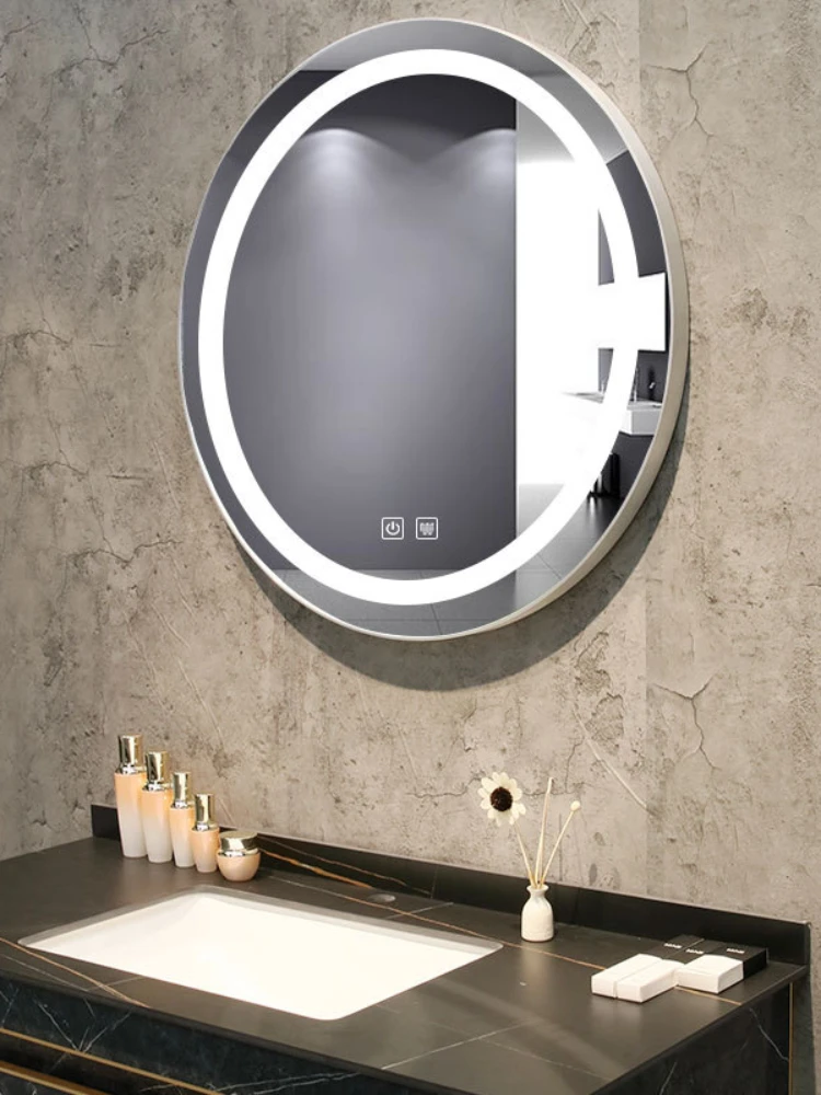 Aluminum Alloy Light Mirror round Bathroom Mirror Wall Hanging Bathroom Mirror Smart with Light Bathroom Mirror