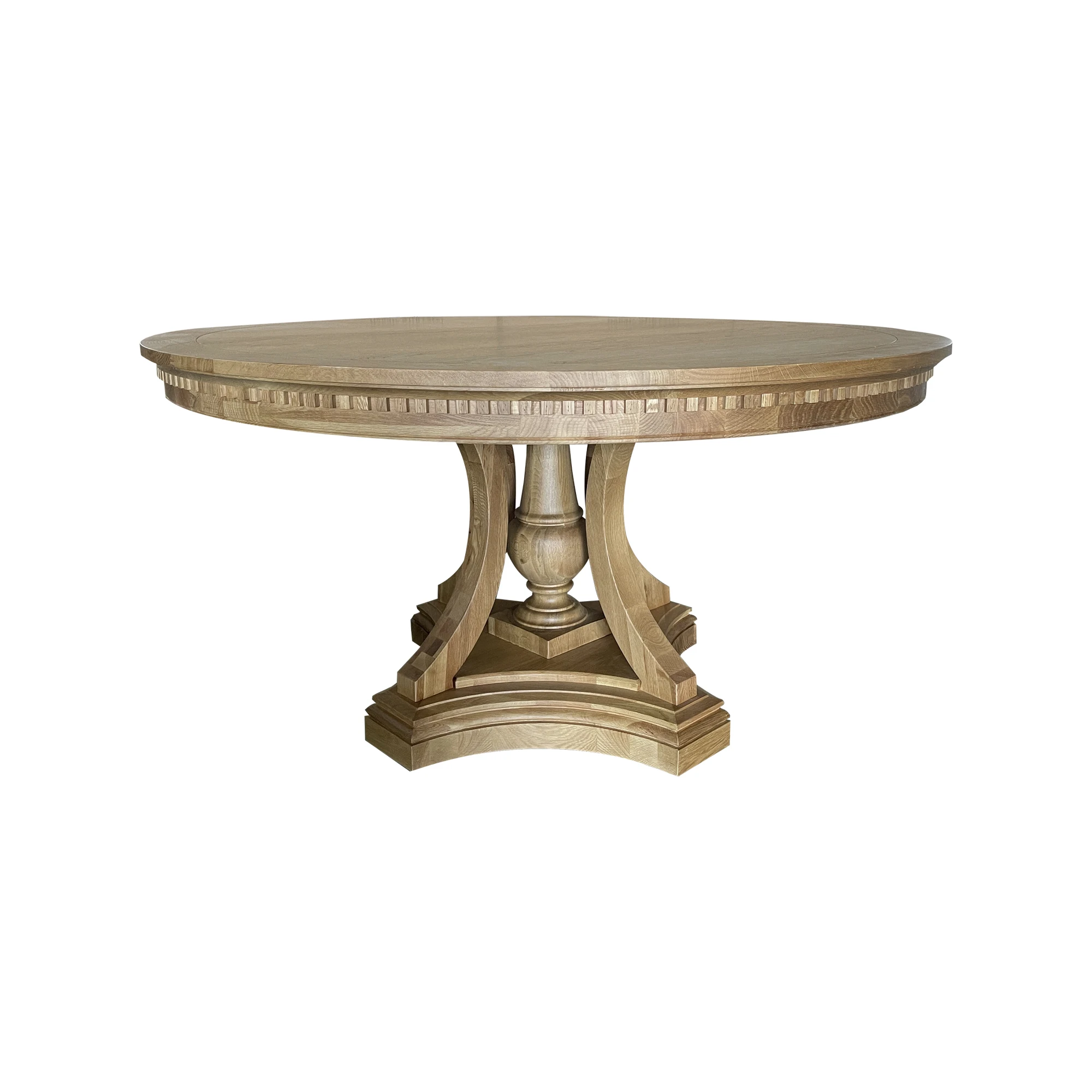 French Country Antique Vintage Dining Room Solid Oak Base Wooden Round Dining Table