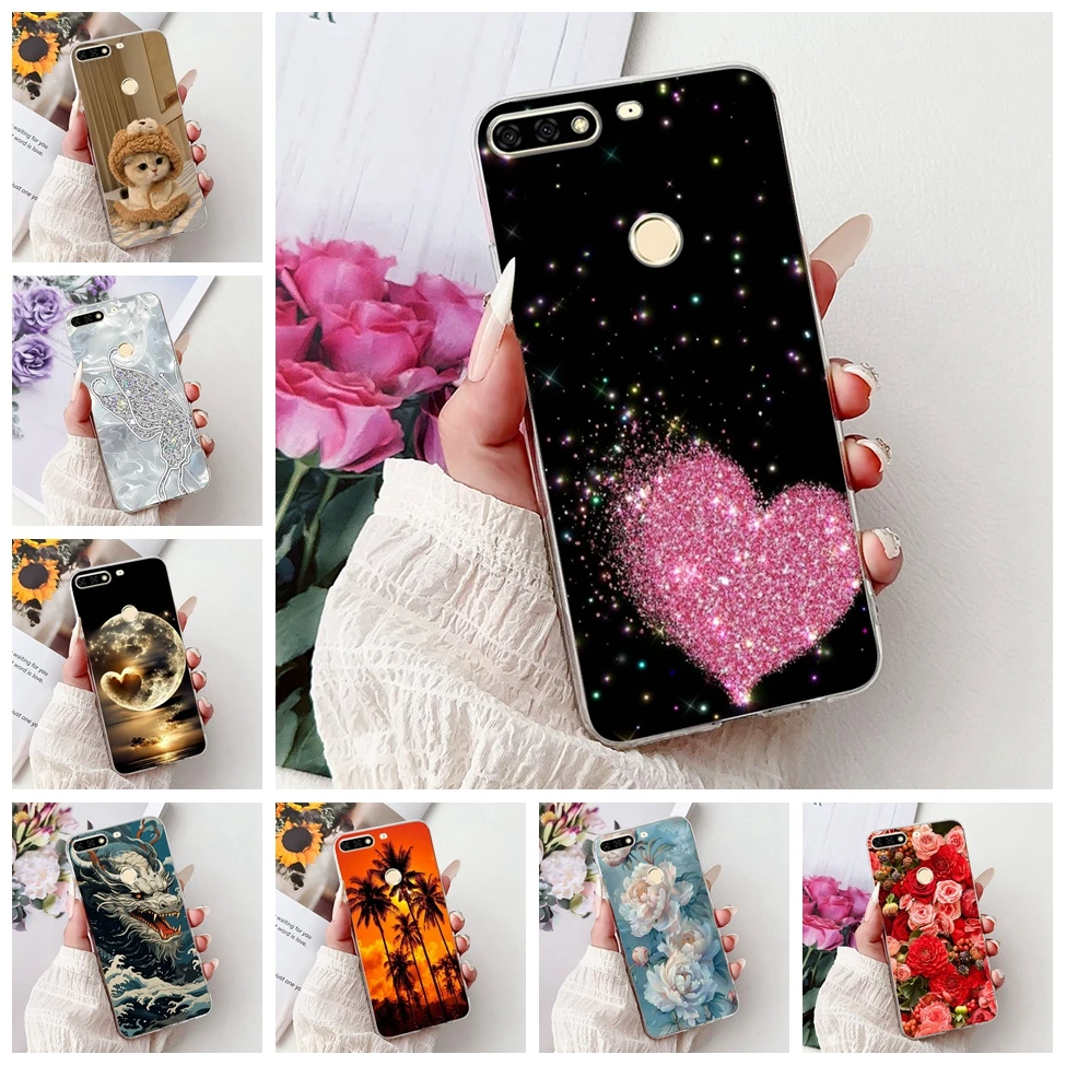 Прозрачный чехол для Honor 7C LND-L29 с милым котом, модные цветы, забавная роспись, мягкая задняя крышка для Honor 7C, чехол для телефона AUM-L41 LND-AL30