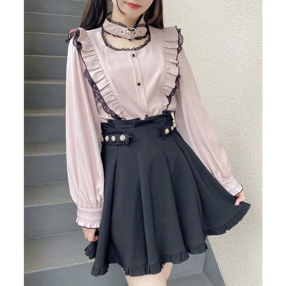 

Rojita Long Sleeve Lace Patchwork Blouse Heart Shaped Button Hemline Design Ladies Fashion Shirt Spring Autumn 2025 Collection