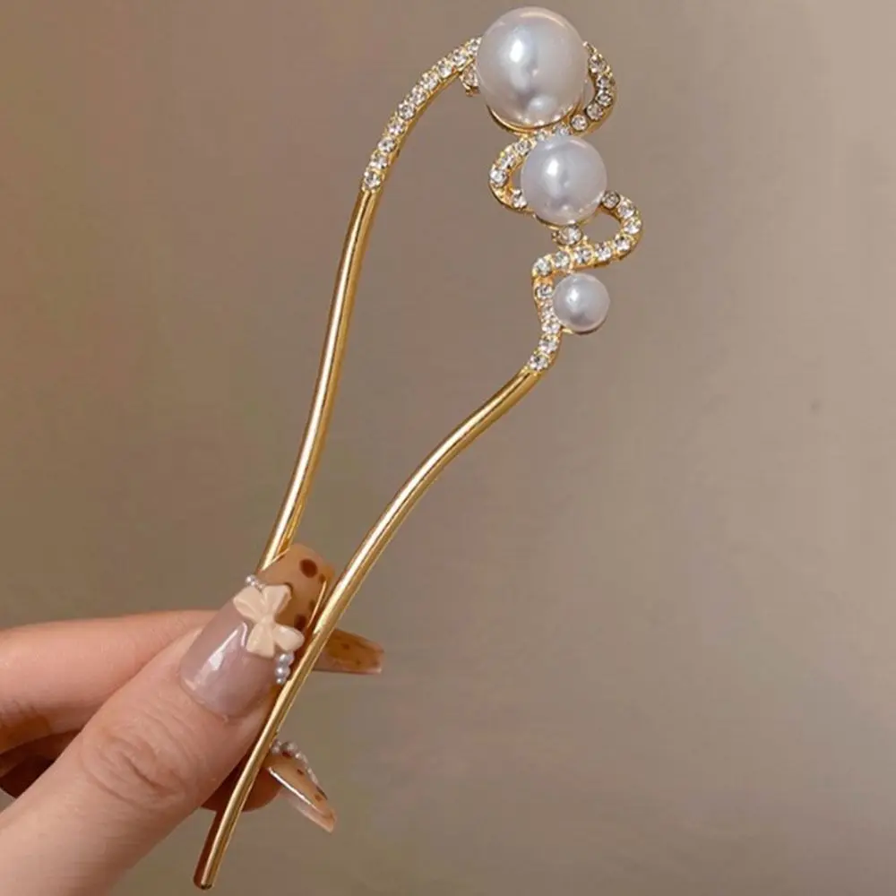 Chinese Style Fashion Simple Hair Clip Imitation Pearl Metal Hair Fork Headwear Flower Temperament Hair Sticks Jewelry Gifts