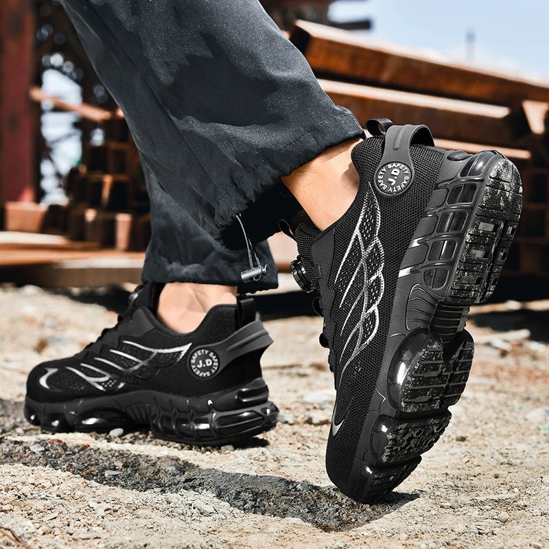 2025 Men's rotating button new safety shoes anti-smashing anti-skid men's work shoes sports shoes men's safety protection boots