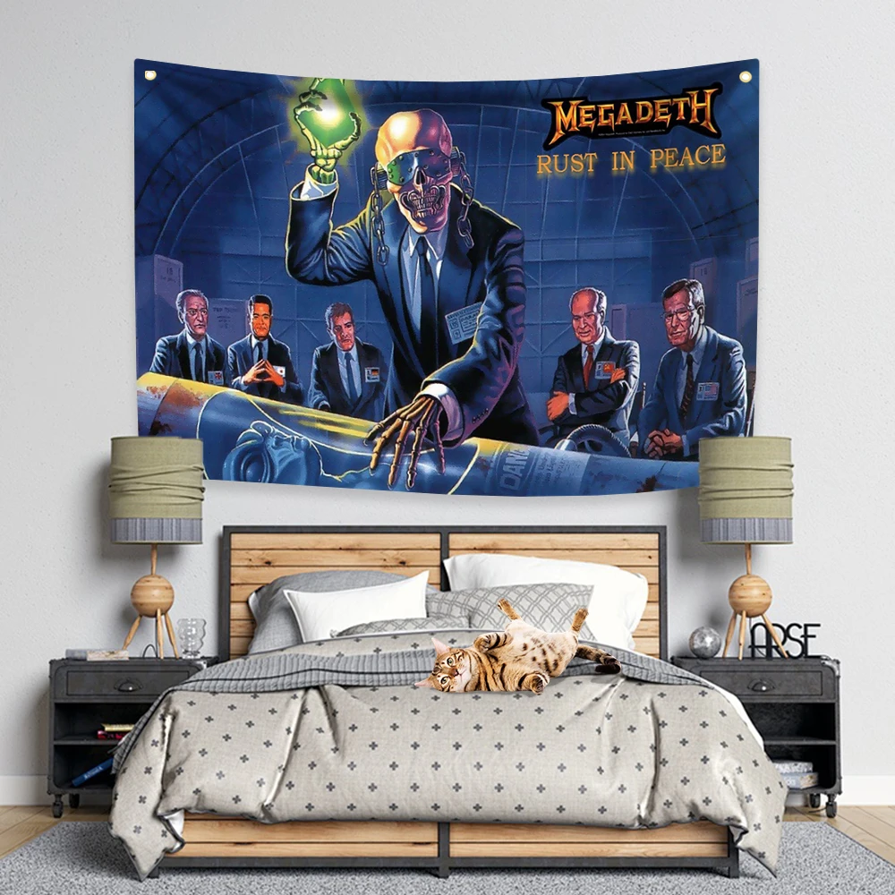 M-Megadeth Heavy Metal Rock Band Tapestry Banner Flag Club Bar Wall Hanging Tapestries Aesthetic Bedroom Decoration Art Posters