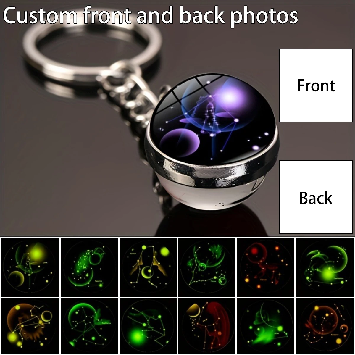 One starry sky twelve constellation keychain with a double-sided glass ball featuring a time gem.