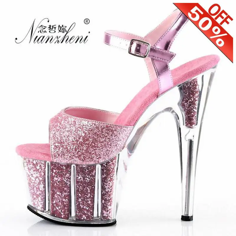 

Bling Summer Women's Sandals 15cm High Heels Crystal Thin Heel 6-Inch Models Party Sexy Fetish Flash Powder New Style