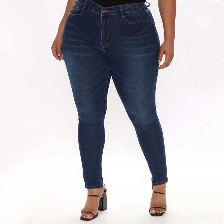 

plus Size Women's Summer Fat Jeans High Waist Long Pants Deep Color Denim Multi-ket Button Detail Zipper Closure Office-to...