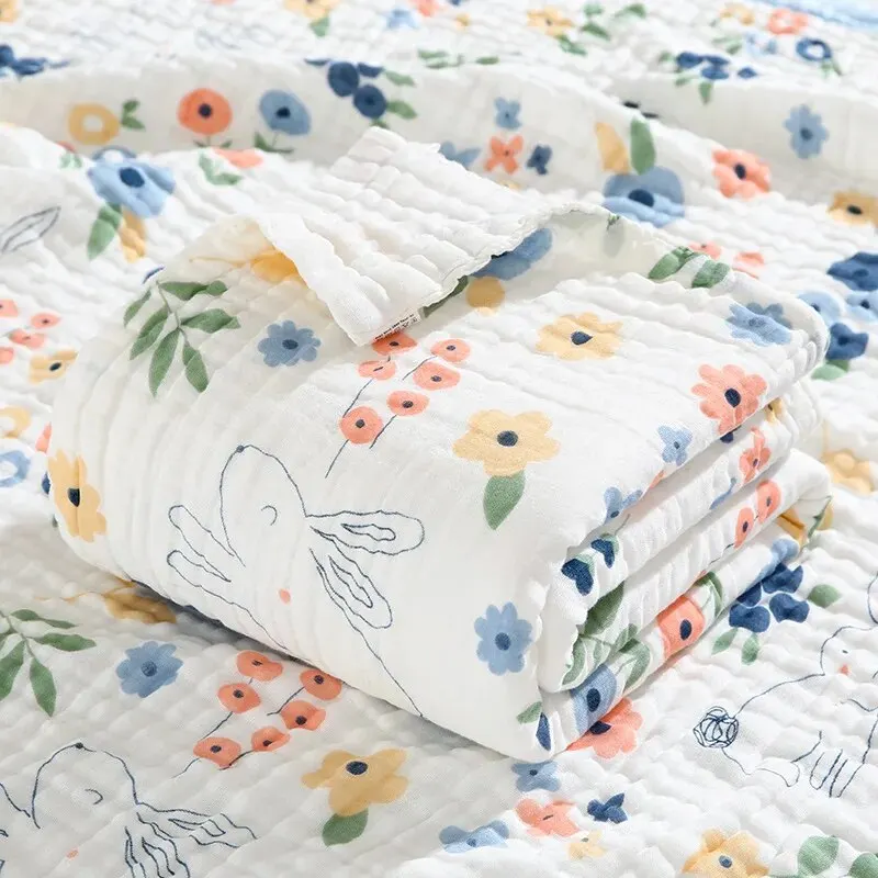 Environmental Breathable Newborn Baby Cotton Gauze Printed Muslin Swaddle Blanket 6 Layers Baby Bath Towel