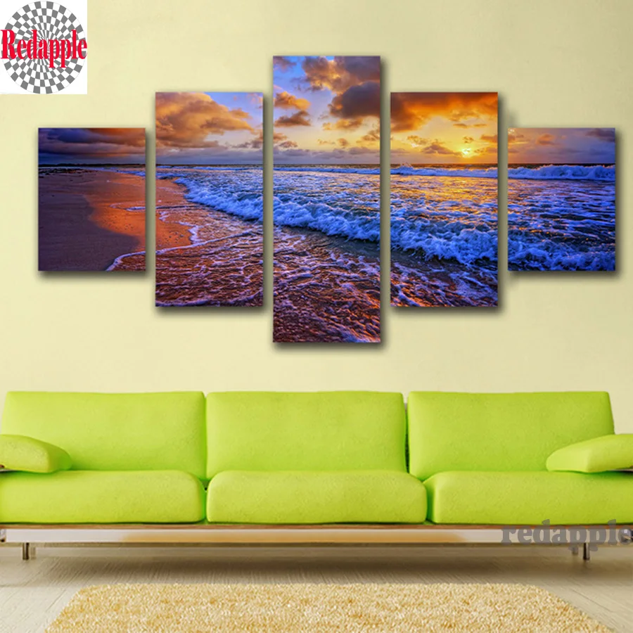 

5pcs Full Diamond Embroidery 5d diy Diamond Painting Cross Stitch Beach Cloud Ocean Sand Sunset Wave Multi-pictures full square