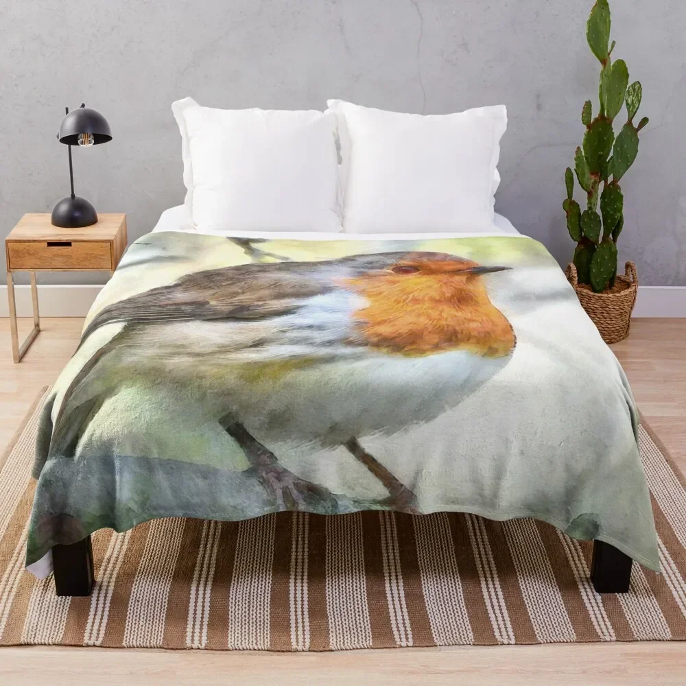 Christmas Robin Redbreast Winter Watercolor Throw Blanket For Baby Retros Blankets