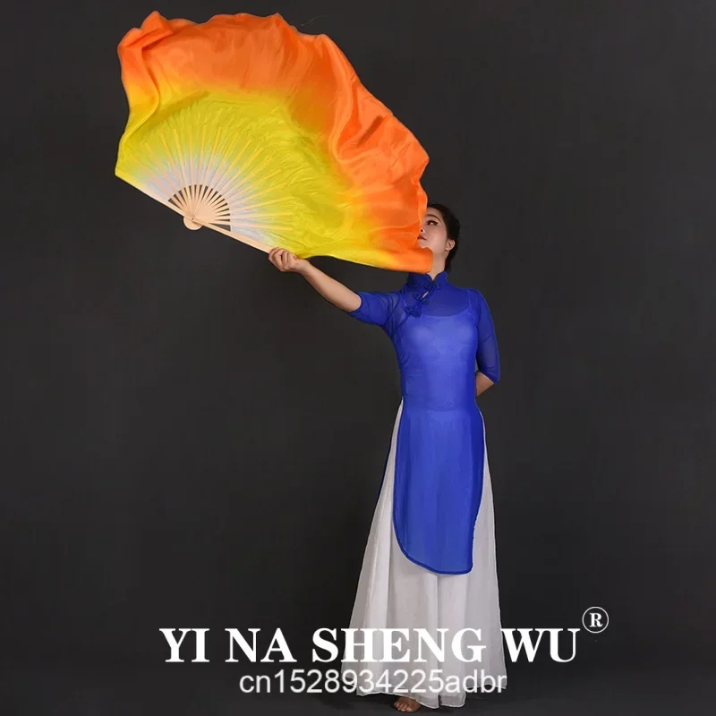 Double Side Fan Veil 100% Silk Fire Flame Art Worship Belly Dance Fan Pair Stage Performance Props Adults Customized Color