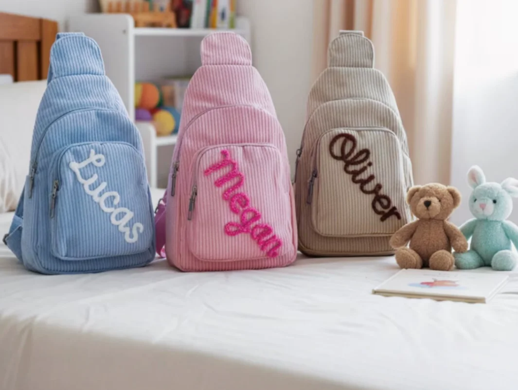 Personalized Name Knit Crossbody Bag for Women Striped Fleece Chest Bag Waist Bag Casual Lightweight Shoulder Bag Crossbody