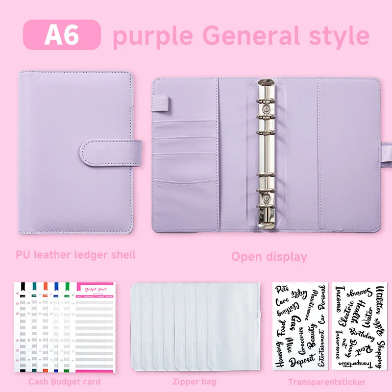 A6 PU Leather Budget Binder&1gel ink Pen Cash Envelopes System Set with Binder Pockets for Money Budget Saving Bill Organizer