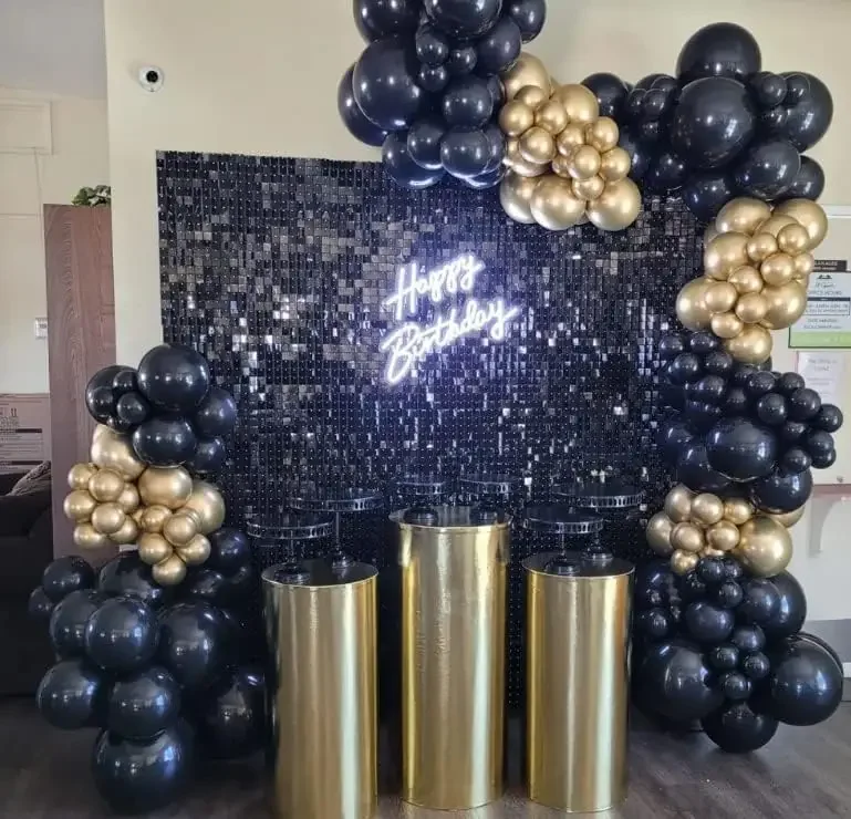 12/16/18/24PCS Schimmer Wand Kulissen SCHWARZ Platz Pailletten Wand Panel Kulissen Party Kulissen für hochzeit Geburtstag Dekor – Detail 9