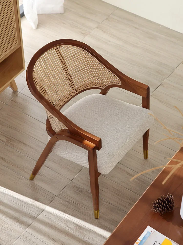 Xianjun-Chaise de Salle à Manger en Rotin et Bois Massif, Style Nordique Rétro, Fauteuil à Sac Souple pour Café, Restaurant à Domicile, NégDyne
