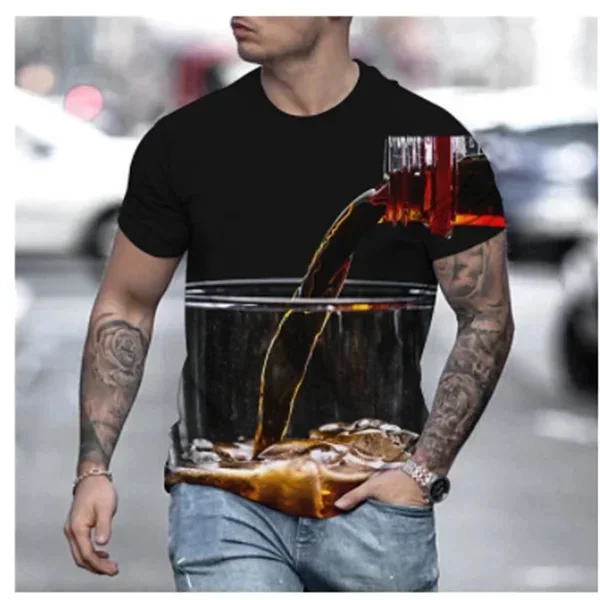 Summer Men's T-shirt Beer Pattern 3D Printed Short Sleeve Trend Tops Oversized T-shirt Casual Street Men's Clothing