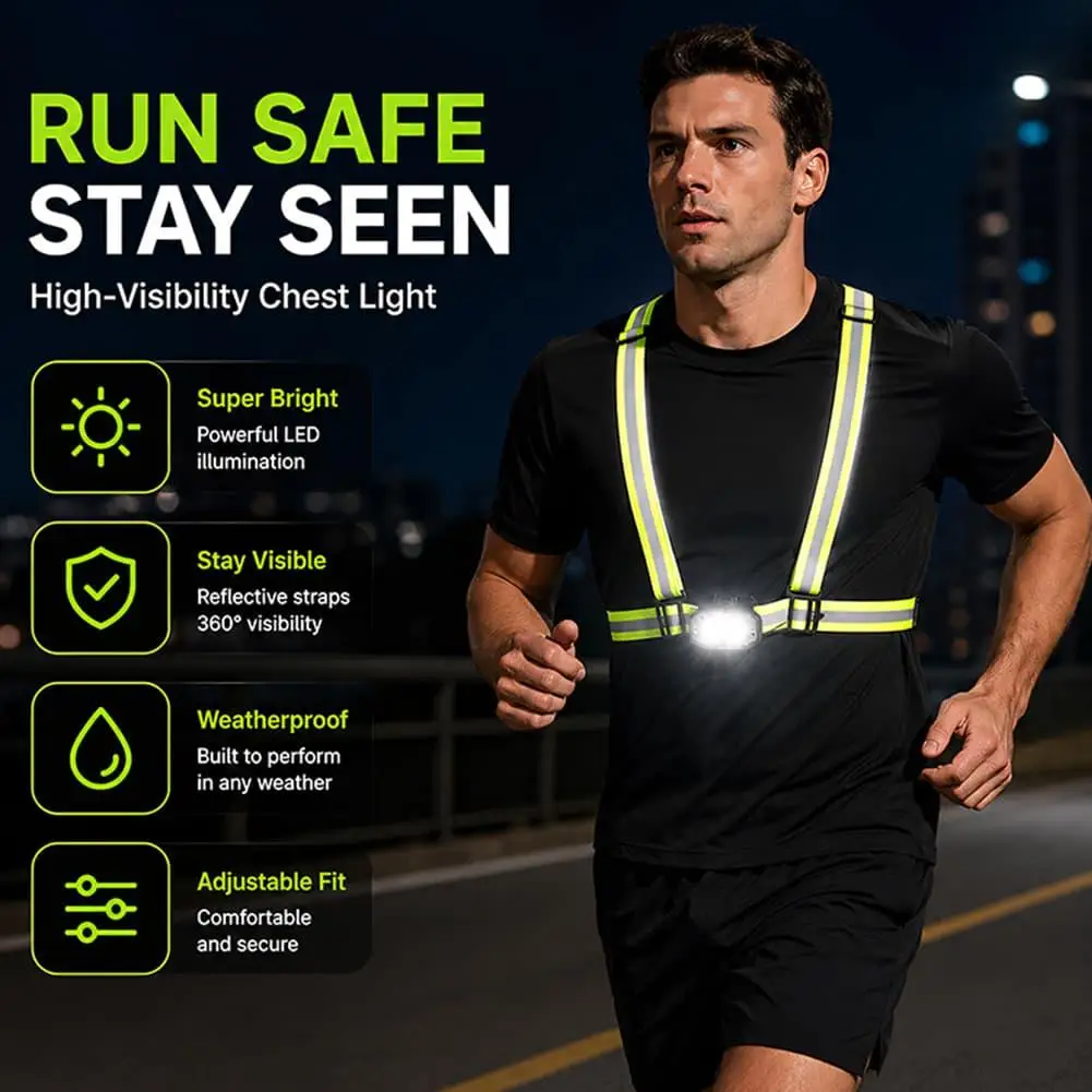 Waterproof Lightweight Reflective Vest for Outdoor Night Walking Biking Adjustable Safety Vest Rechargeable Flashing Light Vest