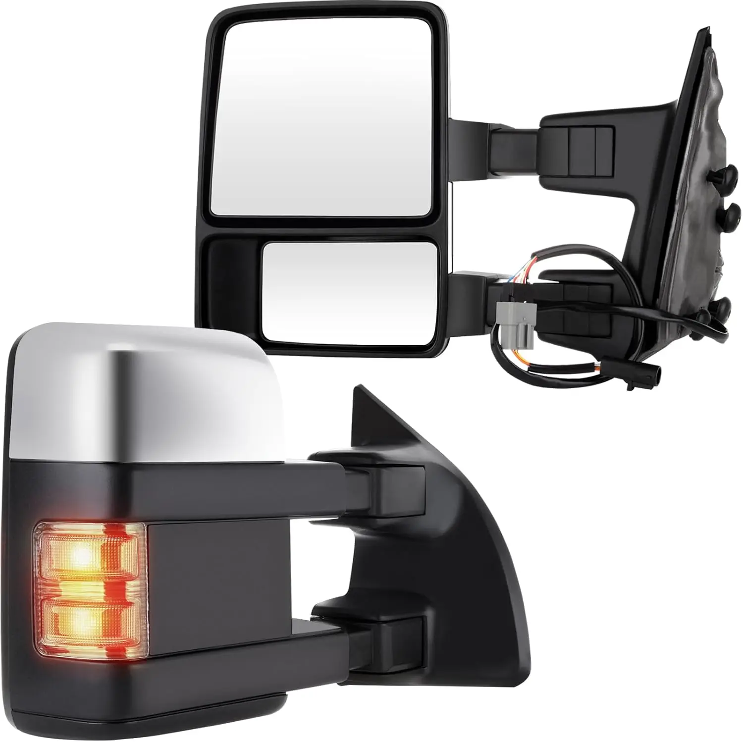 Towing for 1999-2007 Ford F250 - F550 Super Duty, Chrome Material, Power Adjusted, Heated, with Turn Signal Light