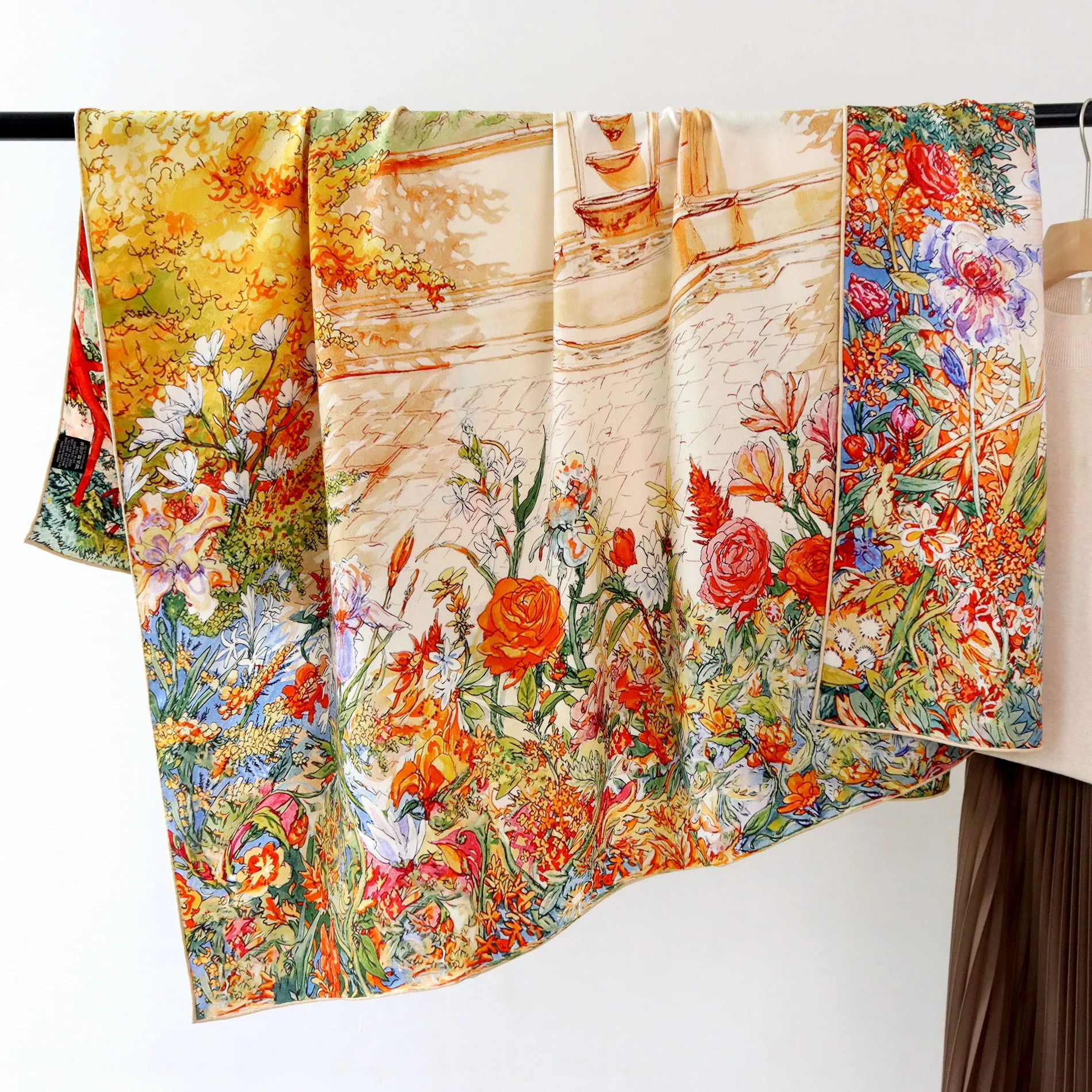 

Winter Large Shawls Two Sided Scarf Hand-rolled Edge Scarves Square Big Bandanas Silk Wool Blend Shawls Lover Christmas Gift