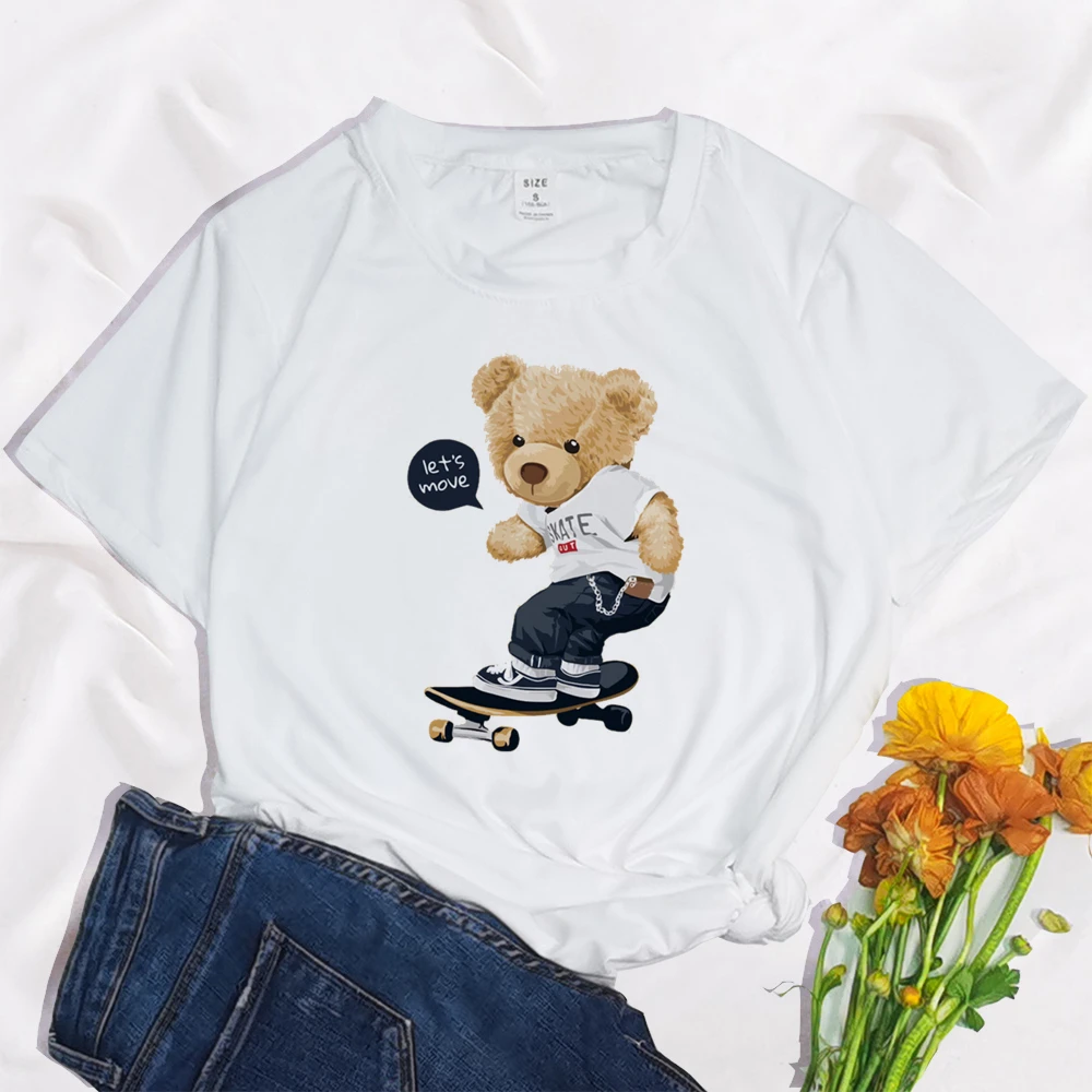 Love Yourself Bear-Camiseta con estampado Harajuku para mujer, blusa informal básica con cuello redondo, camisa blanca de manga corta