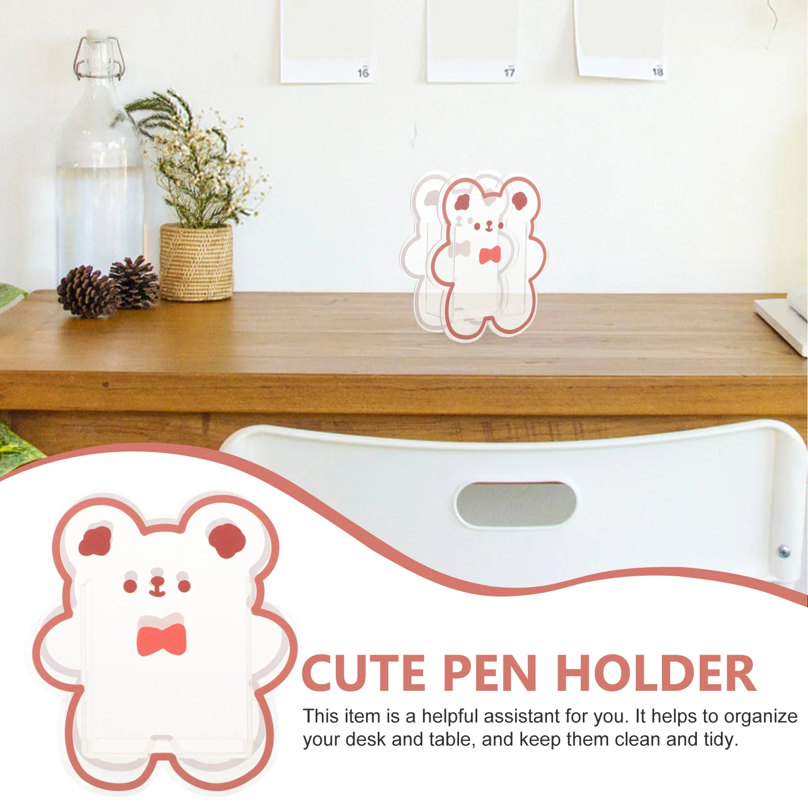 

Makeup Brush Holder Acrylic Bear Shape Organizer Large Capacity Makeup Pen Storage Container Desktop Organizer