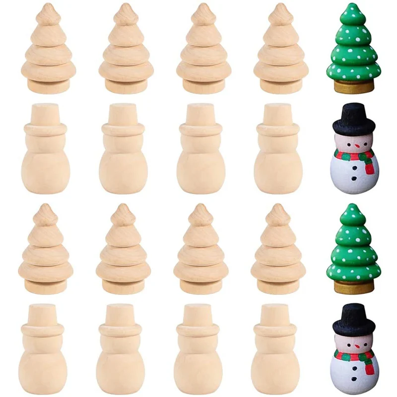 5PCS Wooden Peg Dolls Christmas Unpainted Tree Snowman Montessori Toys For Kids Party Favors Graffiti Drawing Supplies