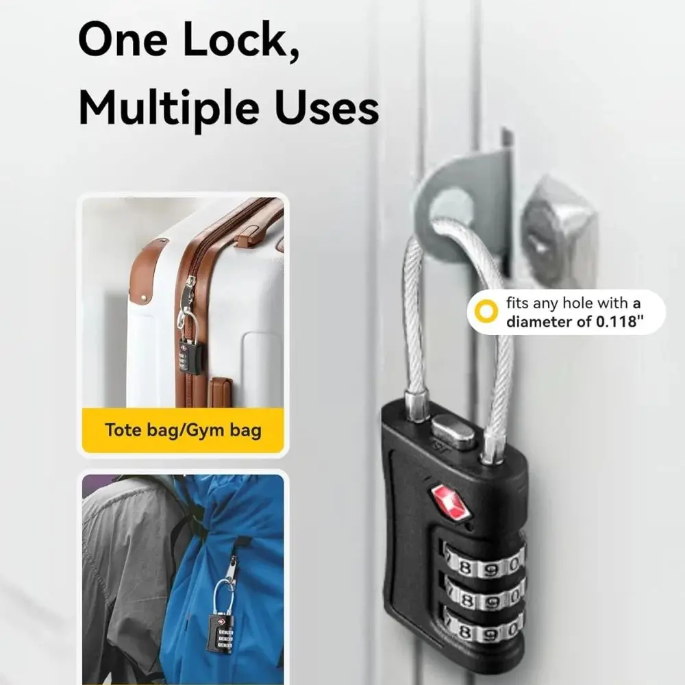 

1/2/4pc TSA Customs Code Lock for Travel Luggage Password Changeable black Lock Contrast Design Padlock 3 Digit Combination Lock