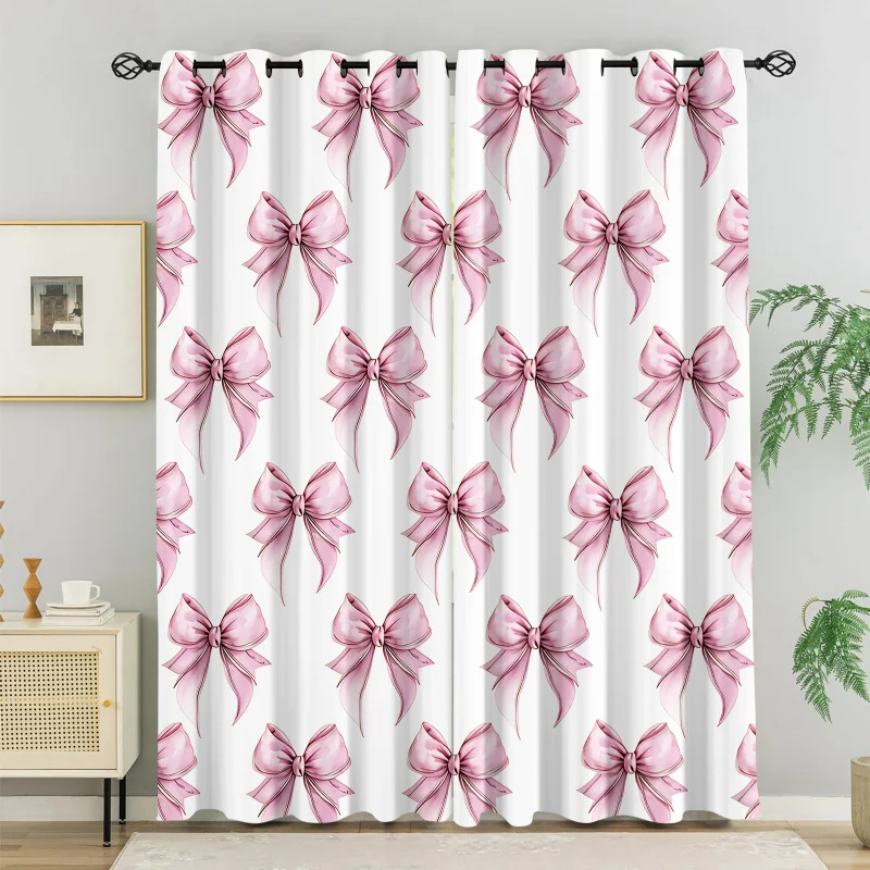 2pcs Cute Pink Bow Blackout Curtains Coquette Aesthetic Grommet Window Drapes Romantic Girly Home Decor for Nursery Living Room