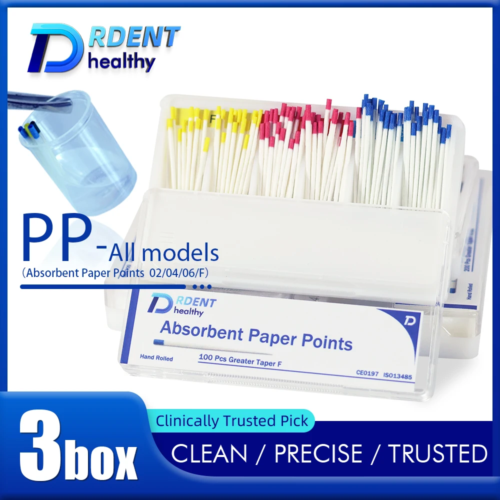 

DRDENT 3 Boxs Absorbent Paper Points Endodontic Cones 02 04 06 F Taper Root canal paper points PP Sterile CE Endodontic treatme