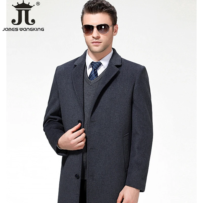 Boutique Wool Blend Fashion Men's Solid Color Casual Business Woolen Coat Black Grey Slim Male Long Woolen Jacket S-4XL Cashmere