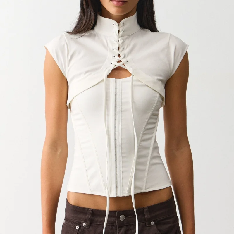 Sexy Women's Bolero Jacket Eyelet Lace Up Front Punk Rave Shrug Wrap Top Clubwear Party Outfit