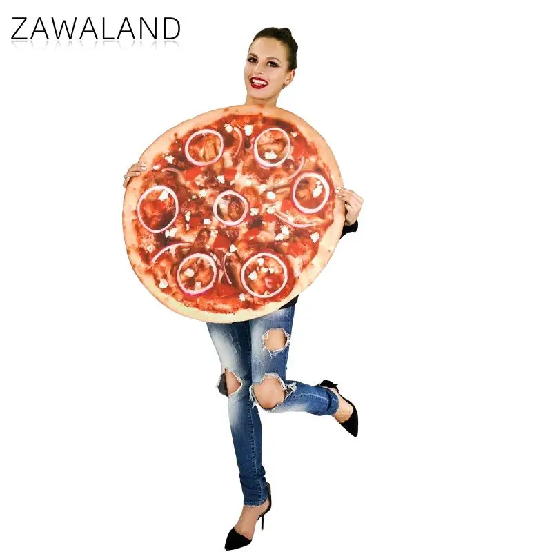 Zawaland Halloween Woman Pizza Cosplay Costume Holiday Party Funny Adult Performance Fashion Costume Food Sponge Clothes