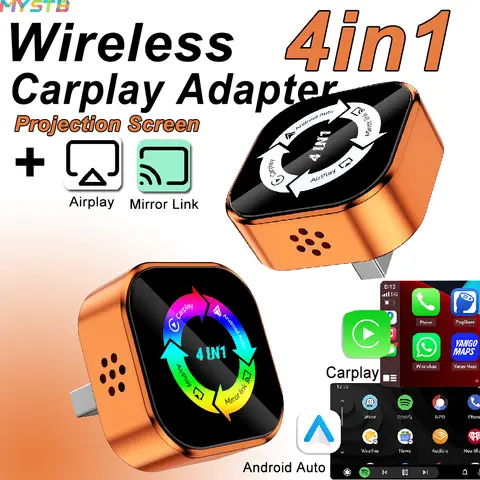 Wireless Car Carplay 4in1 Adapter for Apple Android Auto Connect Mirror link Screen Airplay WiFi Bluetooth 2026 Upgrate Carplay