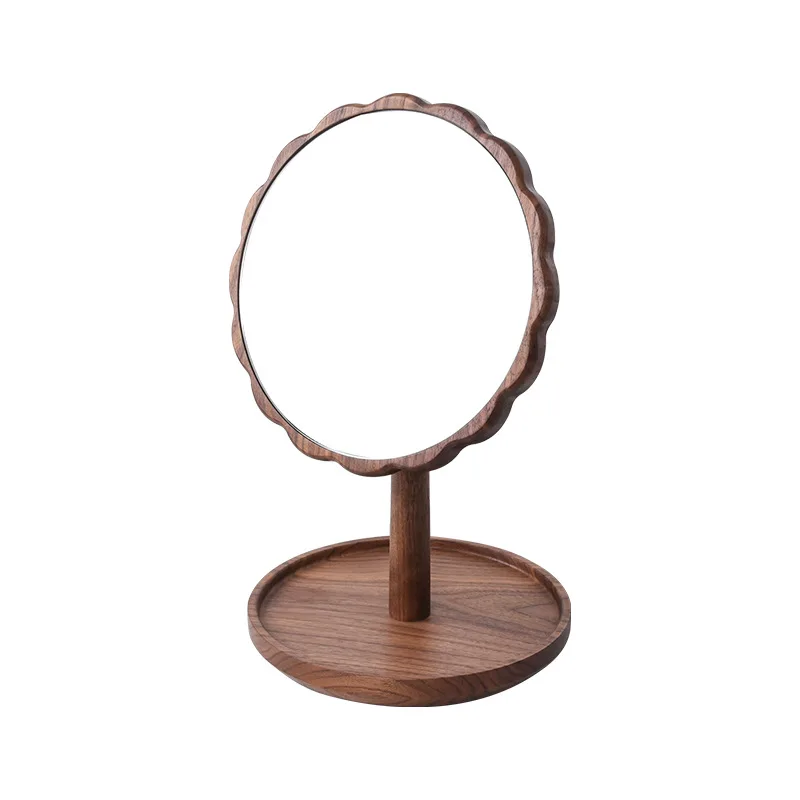 

Wooden Vintage Vanity Mirror Rotatable High-definition Durable Aesthetic Decorative Mirror with Brass Shaft